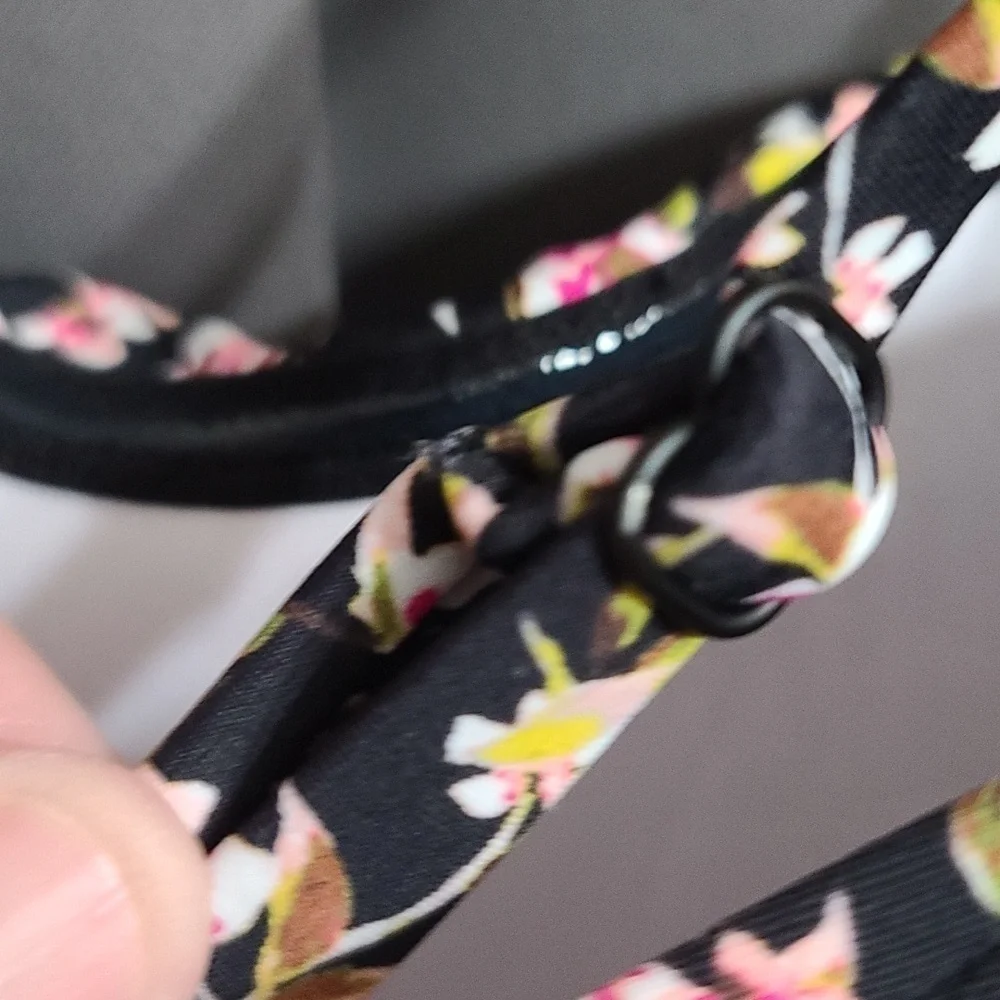 NWOT Kona Sol Womens Swimsuit Black Pink‎ Floral Ruffle Adjustable Straps Sz L